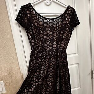 Elegant Black Midi Dress with Scoop Neck and Fit and Flare Style